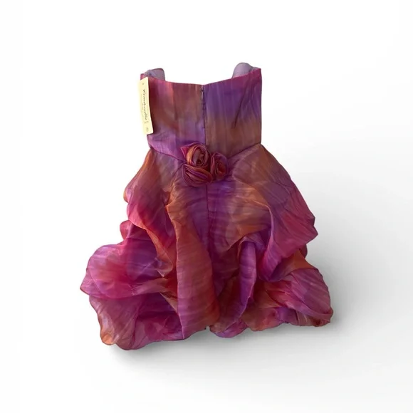 Vibrant   Pink Rainbow Beaded Strapless Cocktail Party Dress - Picture 4 of 6